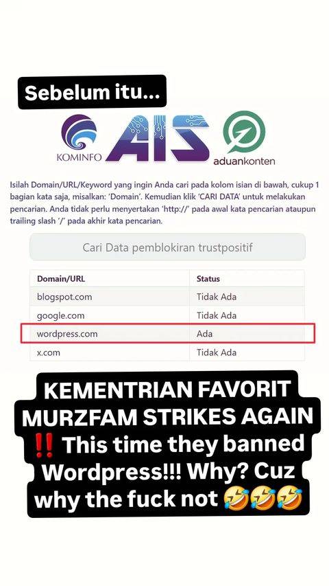 Pemblokiran WordPress.com Oleh Kominfo dan Reaksi Netizen Pemblokiran WordPress.com Oleh Kominfo dan Reaksi Netizen